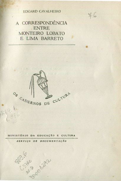 Capa do Livro A Correspondência Entre Monteiro Lobato e Lima Barreto