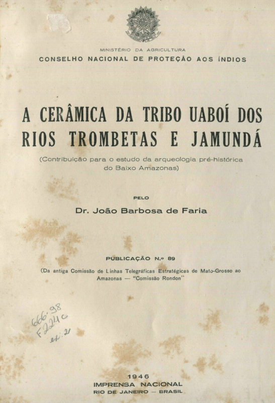 Capa do Livro A Cerâmica da Tribo Uaboí dos Rios Trombetas e Jamundá