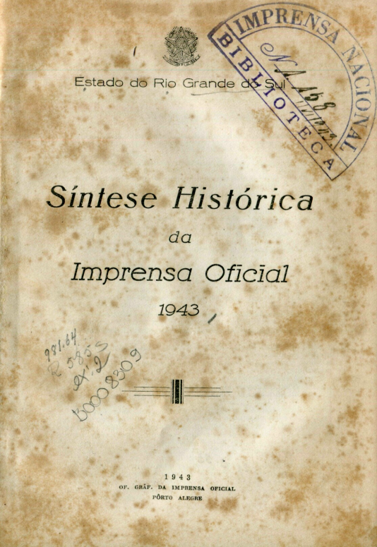 Capa do Livro Síntese Histórica da Imprensa Oficial - Estado do Rio Grande do Sul