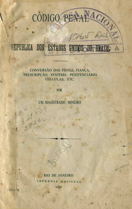 Capa do Livro Código Penal da República dos Estados Unidos do Brazil
