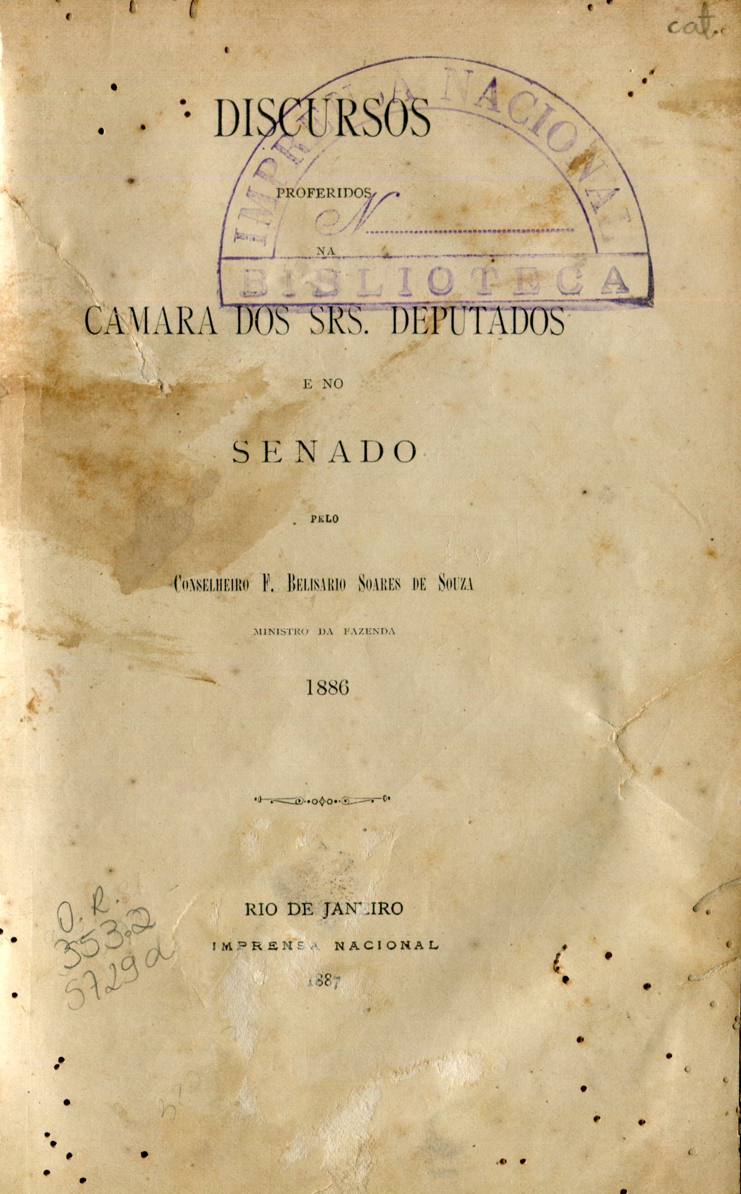 Capa do Livro Discursos - F. Belisário Soares de Souza (Ministro da Fazenda)