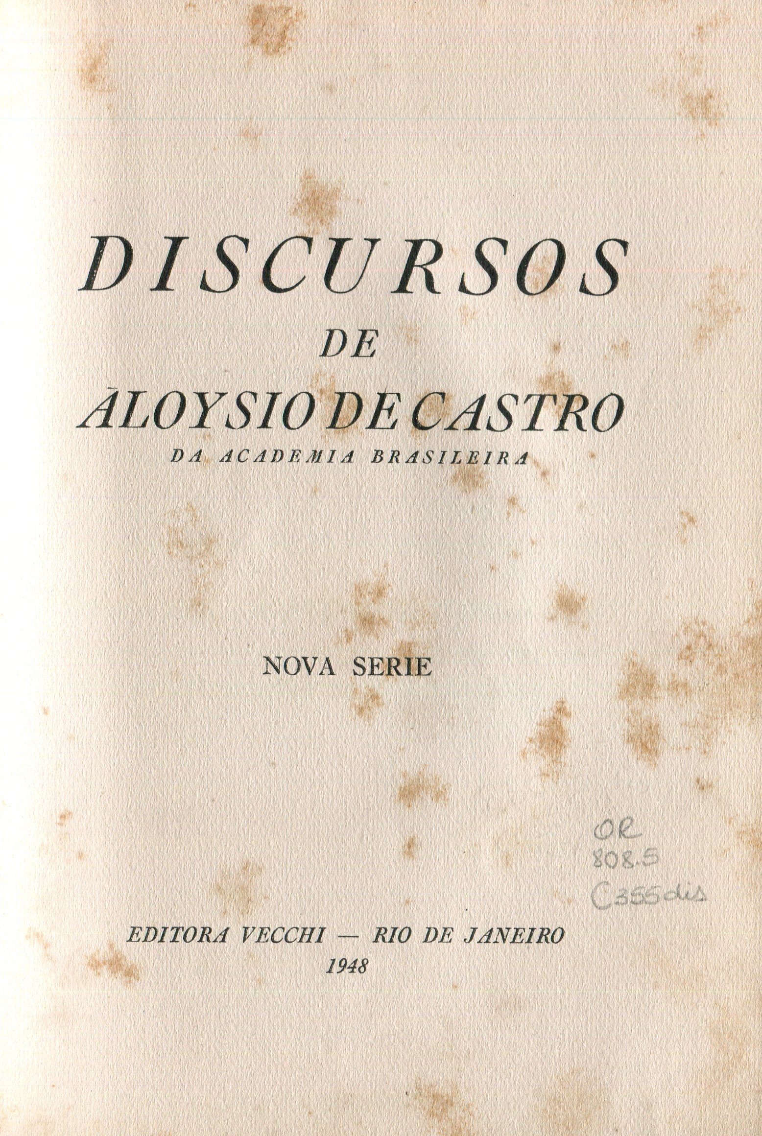 Capa do Livro Discursos de Aloysio de Castro