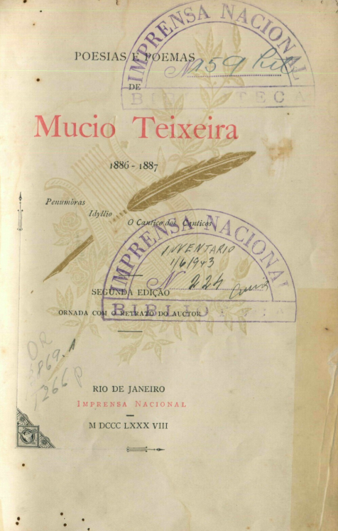 Capa do Livro Poesias e Poemas de Mucio Teixeira--1886-1887