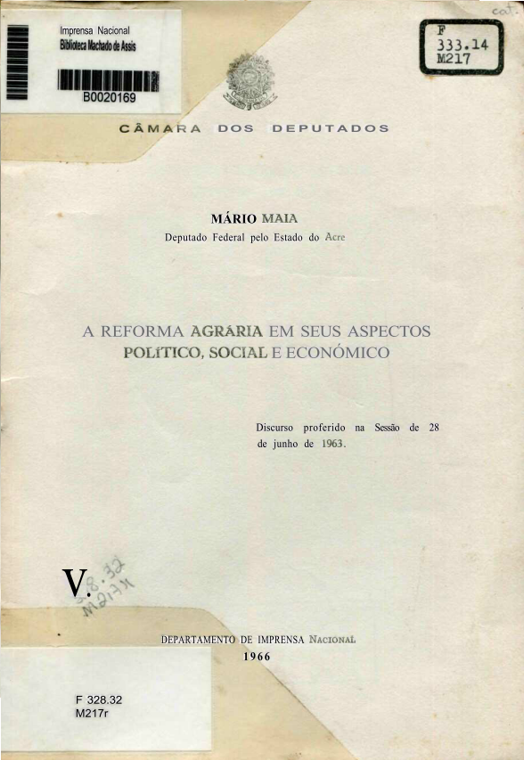 Capa do Livro A Reforma Agrária em Seus Aspectos Politico, Social e Econômico
