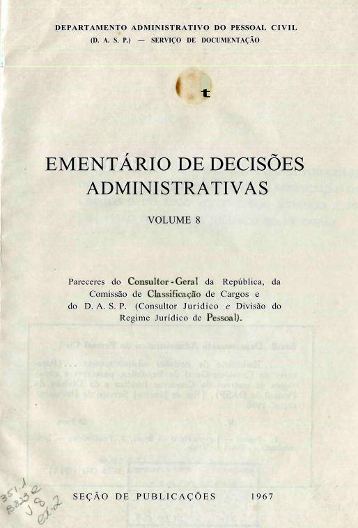 Capa do Livro Ementário de Decisões Administrativas - Volume 8