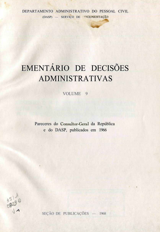 Capa do Livro Ementário de Decisões Administrativas - Volume 9