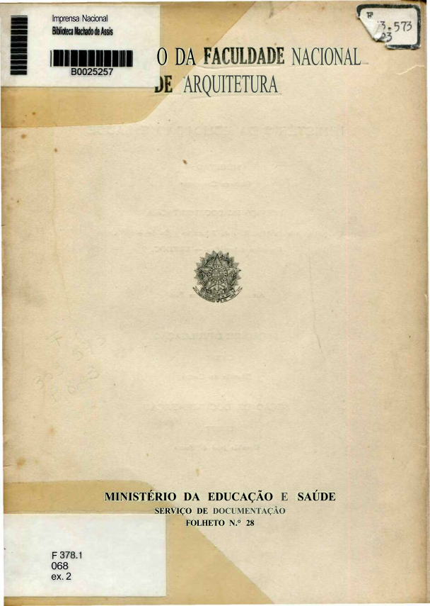 Capa do Livro Organização da Faculdade Nacional de Arquitetura