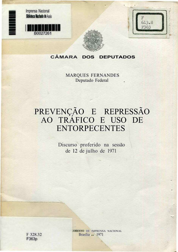 Capa do Livro Prevenção e Repressão ao Tráfico e Uso de Entorpecentes