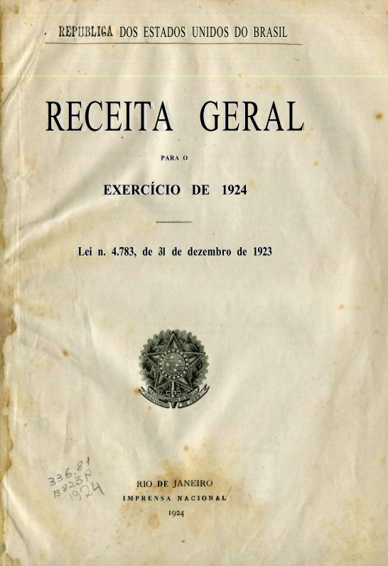 Capa do Livro Receita Geral Para o Exercício de 1924