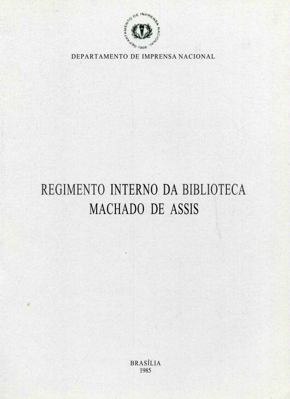 Capa do Livro Regimento Interno da Biblioteca Machado de Assis
