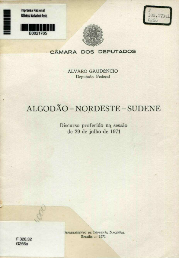 Capa do Livro Algodão - Nordeste - SUDENE