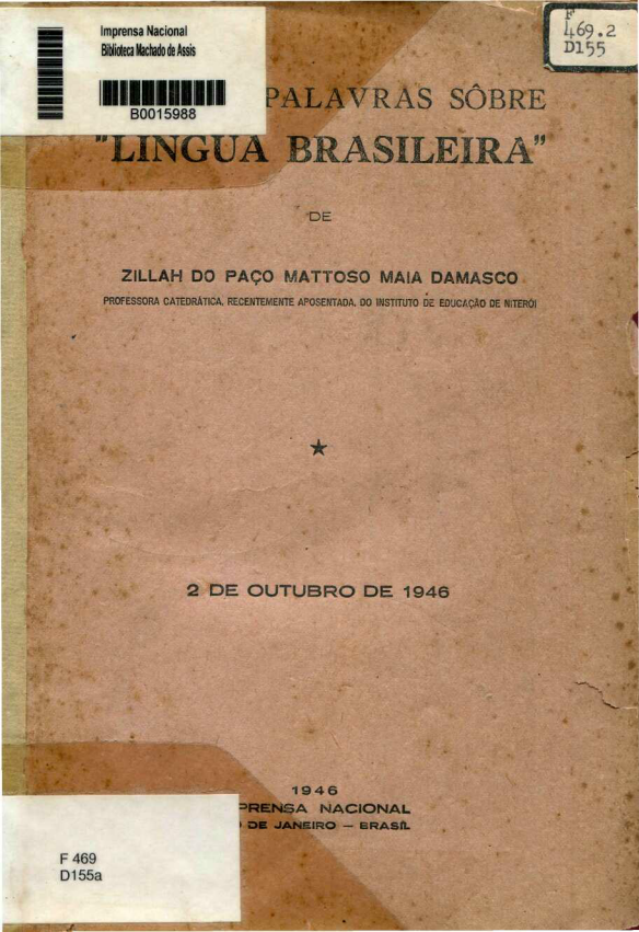 Capa do Livro Algumas Palavras Sobre Lingua Brasileira