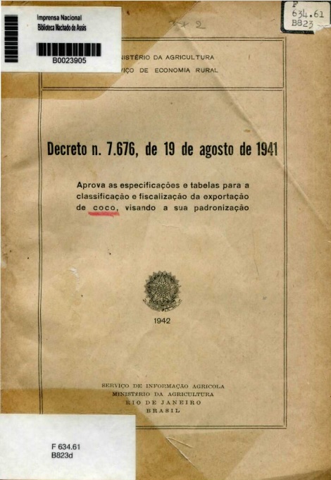 Capa do Livro Decreto n. 7.676, de 19 de agosto de 1941