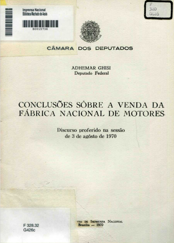 Capa do Livro Conclusões Sobre a Venda da Fábrica Nacional de Motores