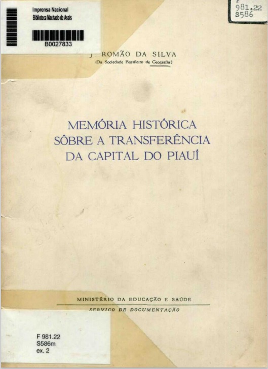 Capa do Livro Memória Histórica Sobre a Transferência da Capital do Piauí