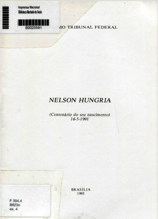 Capa do Livro Nelson Hungria (Centenário do seu nascimento) 16-5-1991