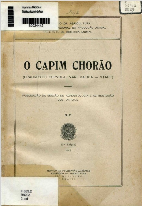 Capa do Livro O Capim Chorão (Eragrostis Curvula, VAR. VALIDA -- STAPF)
