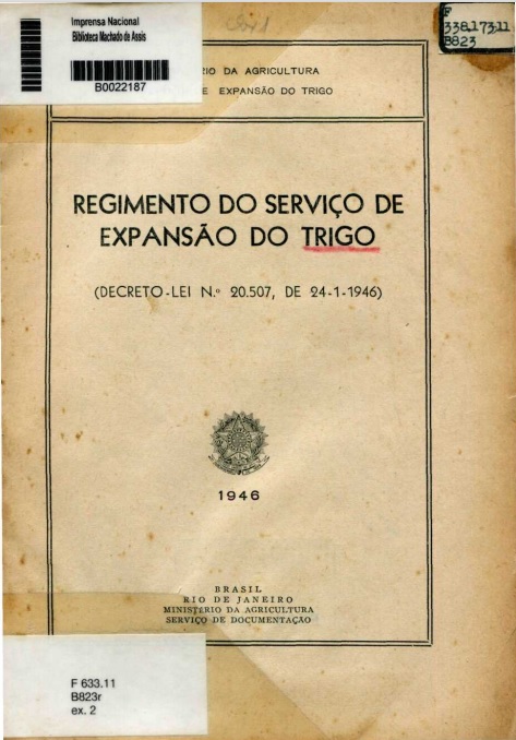 Capa do Livro Regimento do Serviço de Expansão do Trigo