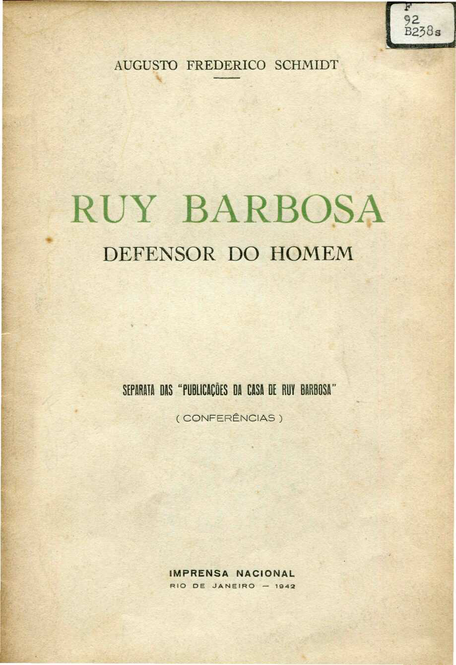 Capa do Livro Ruy Barbosa - Defensor do Homem