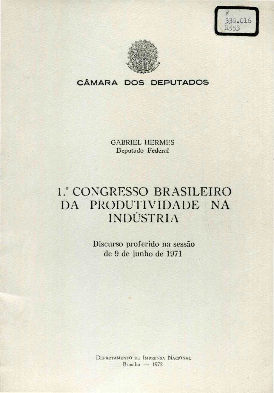 Capa do Livro 1º Congresso Brasileiro da Produtividade na Indústria