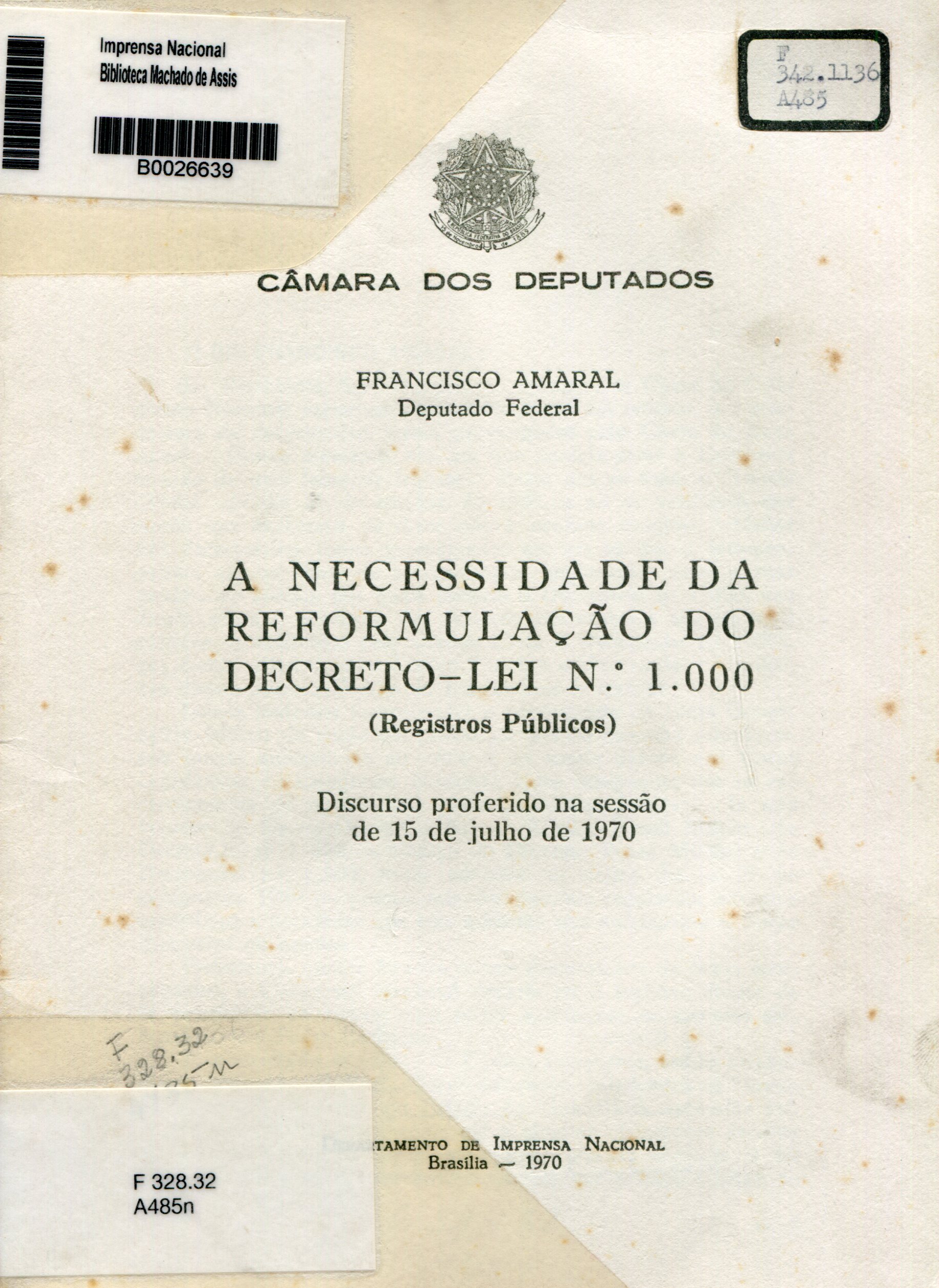 Capa do Livro A Necessidade da Reformulação do Decreto-Lei Nº 1.000 (Registros Públicos)