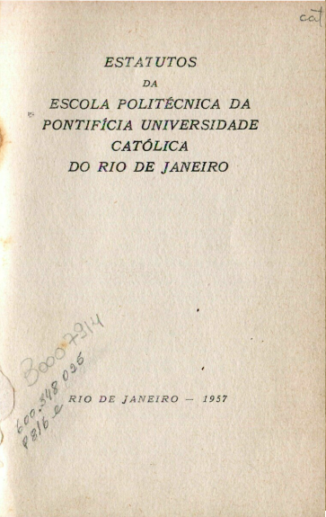 Capa do Livro Estatutos da Escola Politécnica da Pontifícia Universidade Católica do Rio de Janeiro