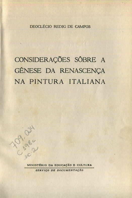 Capa do Livro Considerações Sobre a Gênese da Renascença na Pintura Italiana