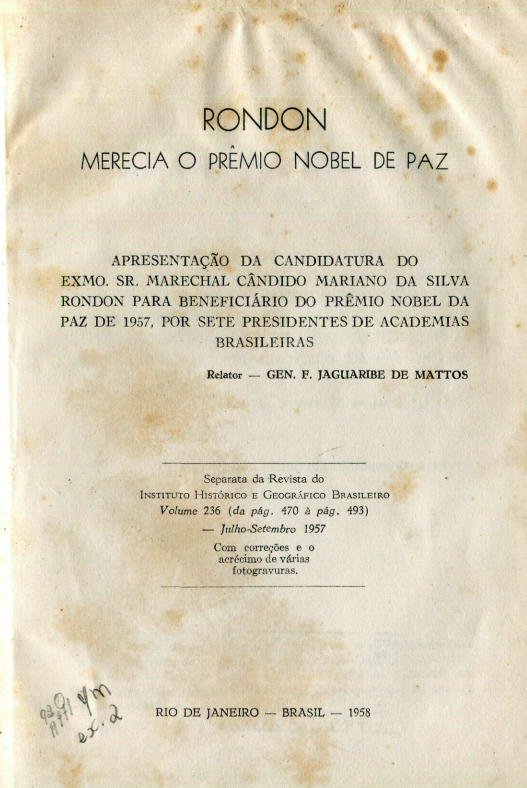 Capa do Livro Rondon - Merecia o Prêmio Nobel de Paz