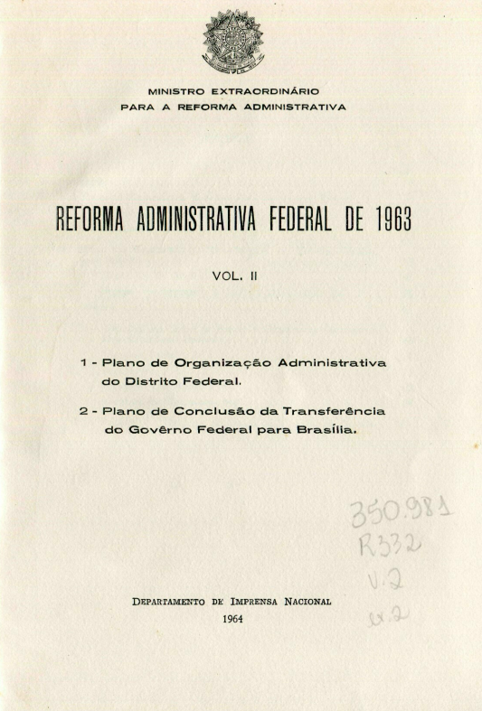 Capa do Livro Reforma Administrativa Federal de 1963 - V.II