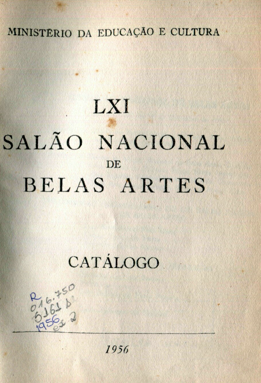 Capa do Livro LXI Salão Nacional de Belas Artes - Catálogo 1956