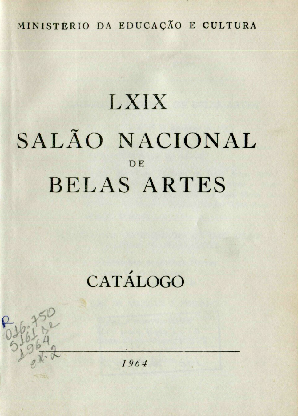 Capa do Livro LXIX Salão Nacional de Belas Artes - Catálogo 1964