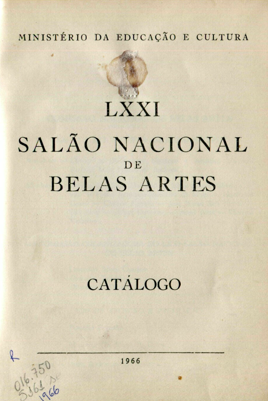 Capa do Livro LXXI Salão Nacional de Belas Artes - Catálogo 1966