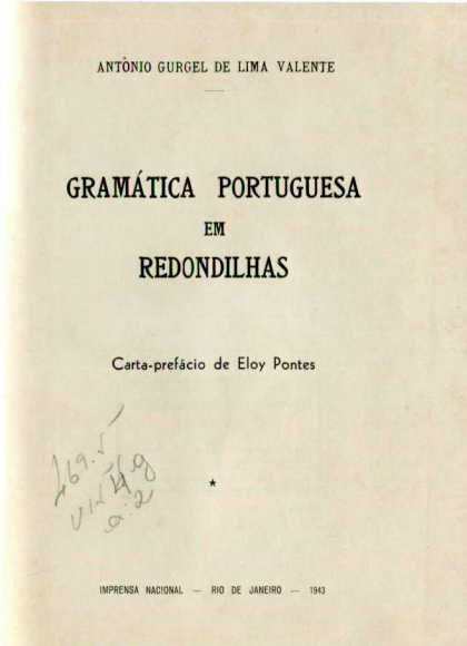 Capa do Livro Gramática Portuguesa em Redondilhas - Antônio Gurgel de Lima Valente - 1943