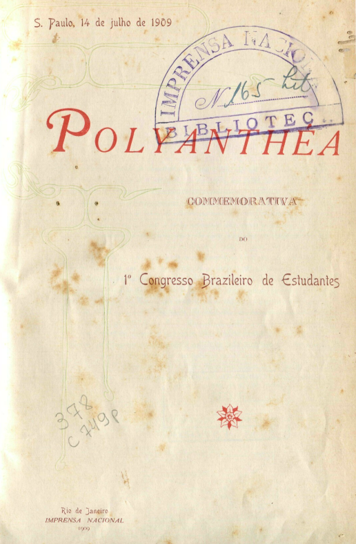 Capa do Livro Polyanthéa Comemorativa 1º Congresso Brazileiro de Estudantes