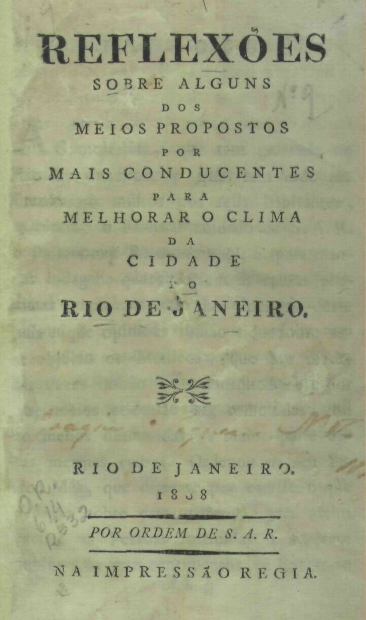 Capa do Livro Reflexões sobre alguns dos meios propostos por mais conducentes para melhorar o clima da cidade do Rio de Janeiro