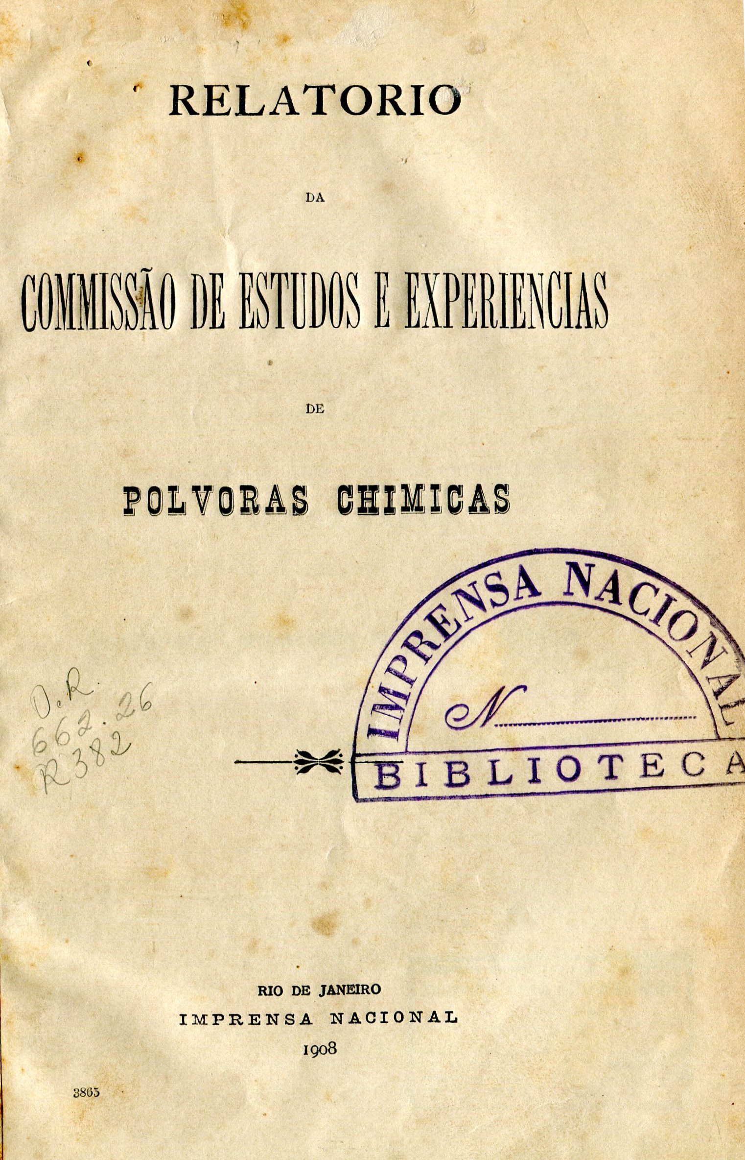 Capa do Livro Relatório da Commissão de Estudos e Experiências de Polvoras Chimicas