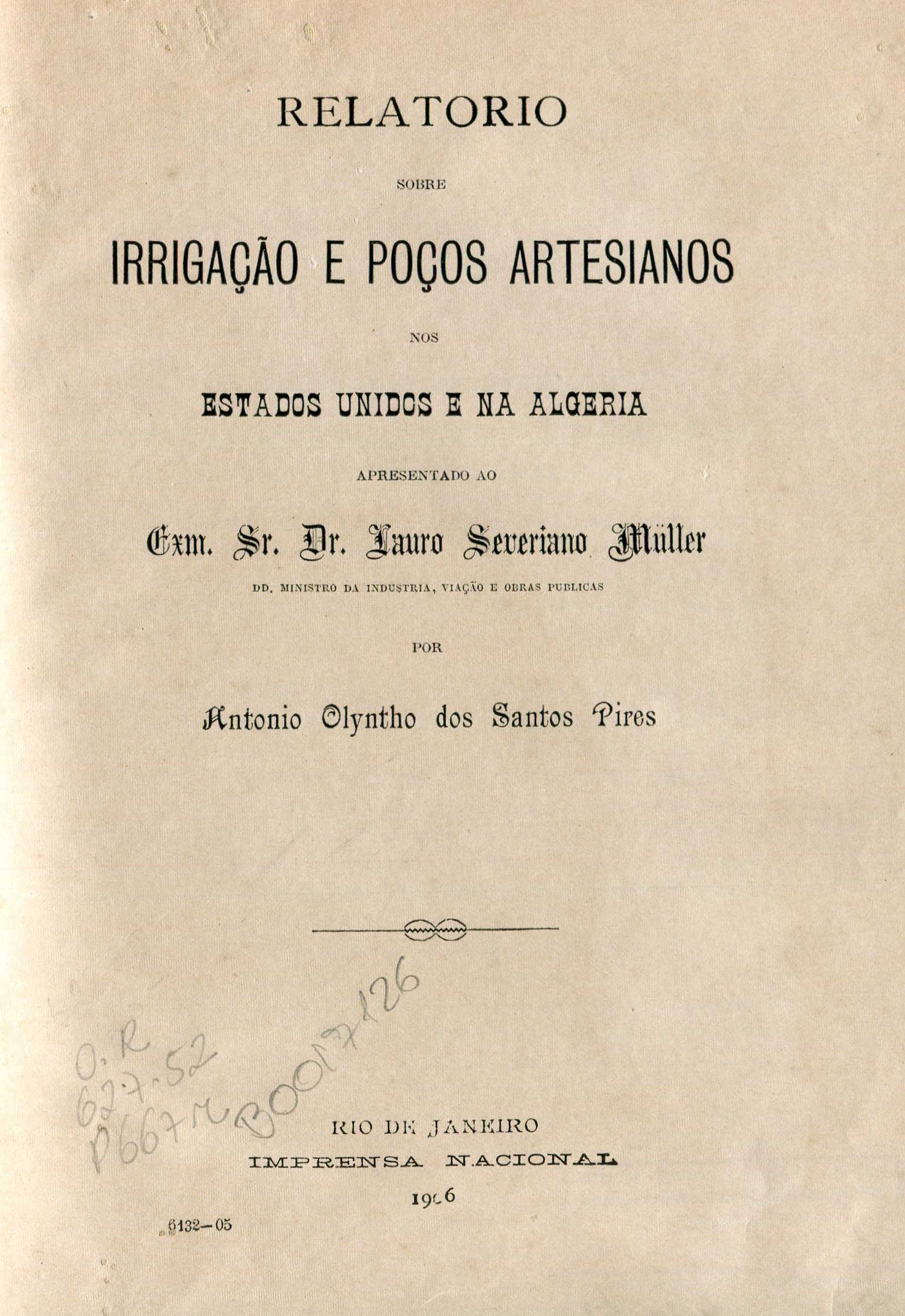Capa do Livro Relatório sobre Irrigação e Poços Artesianos nos Estados Unidos e na Algeria
