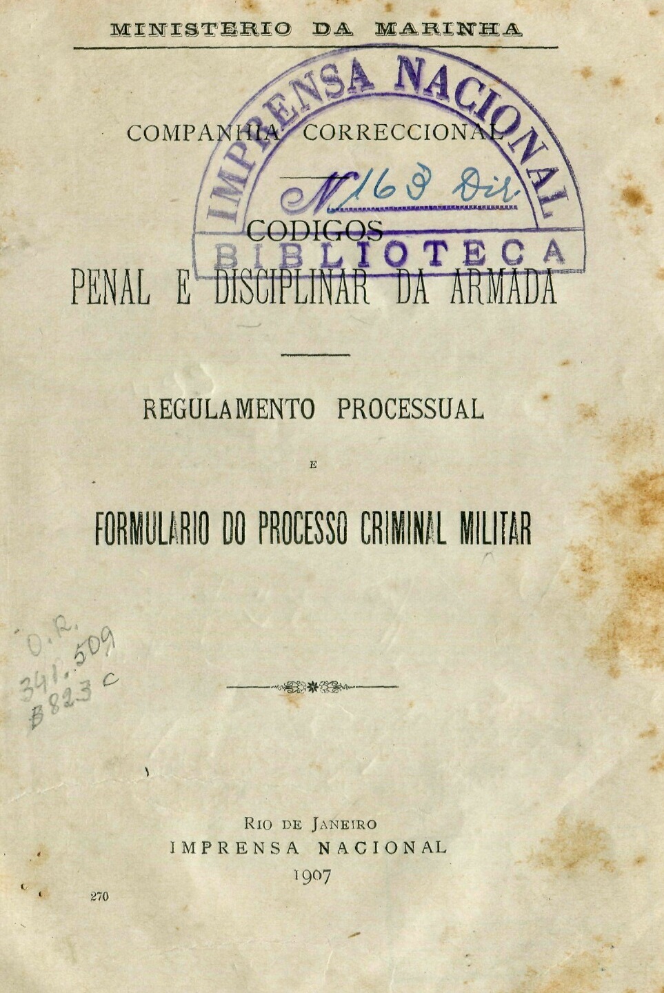 Capa do Livro Codigos Penal e Disciplinar da Armada