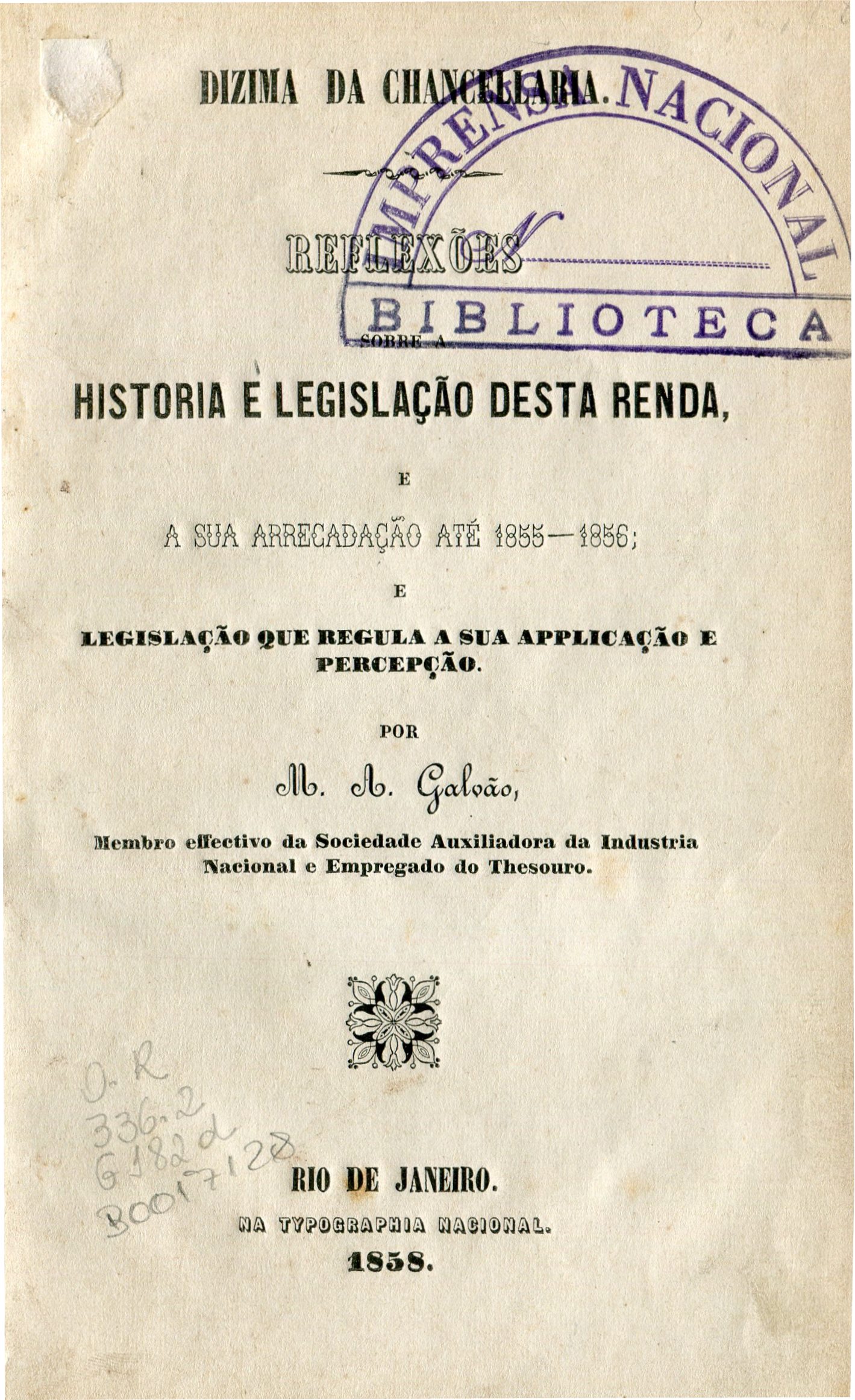 Capa do Livro Dízima da Chancellaria - Reflexões sobre a História e Legislação Desta Renda