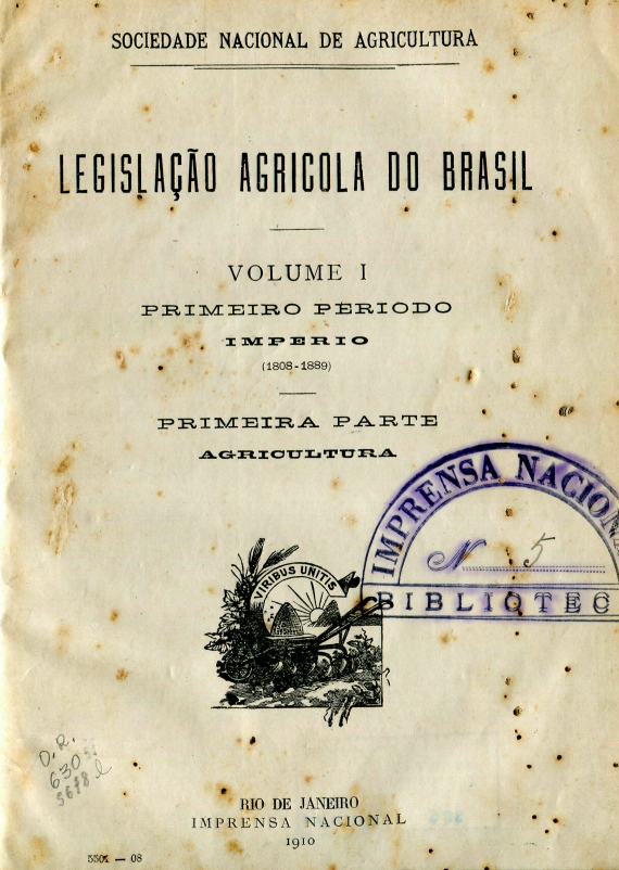 Capa do Livro Legislação Agricola do Brasil - volume 1