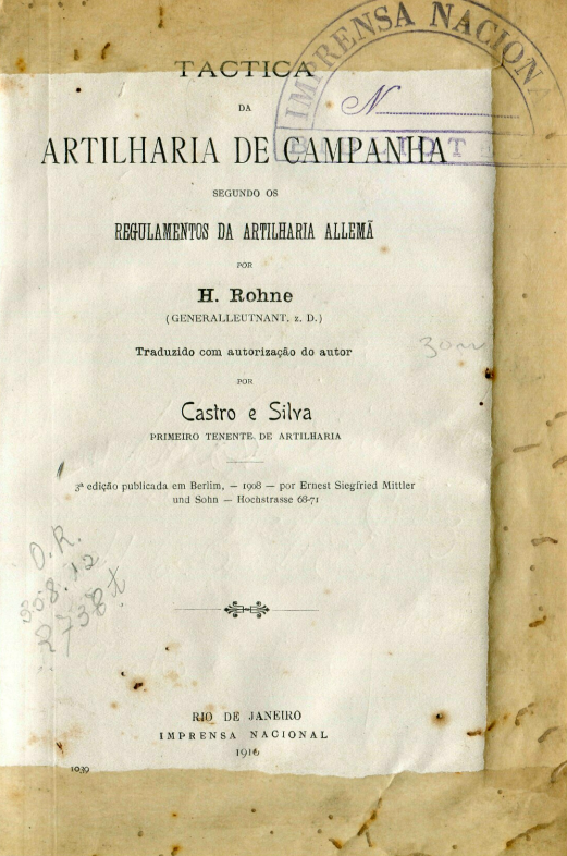 Capa do Livro Tactica da Artilharia de Campanha