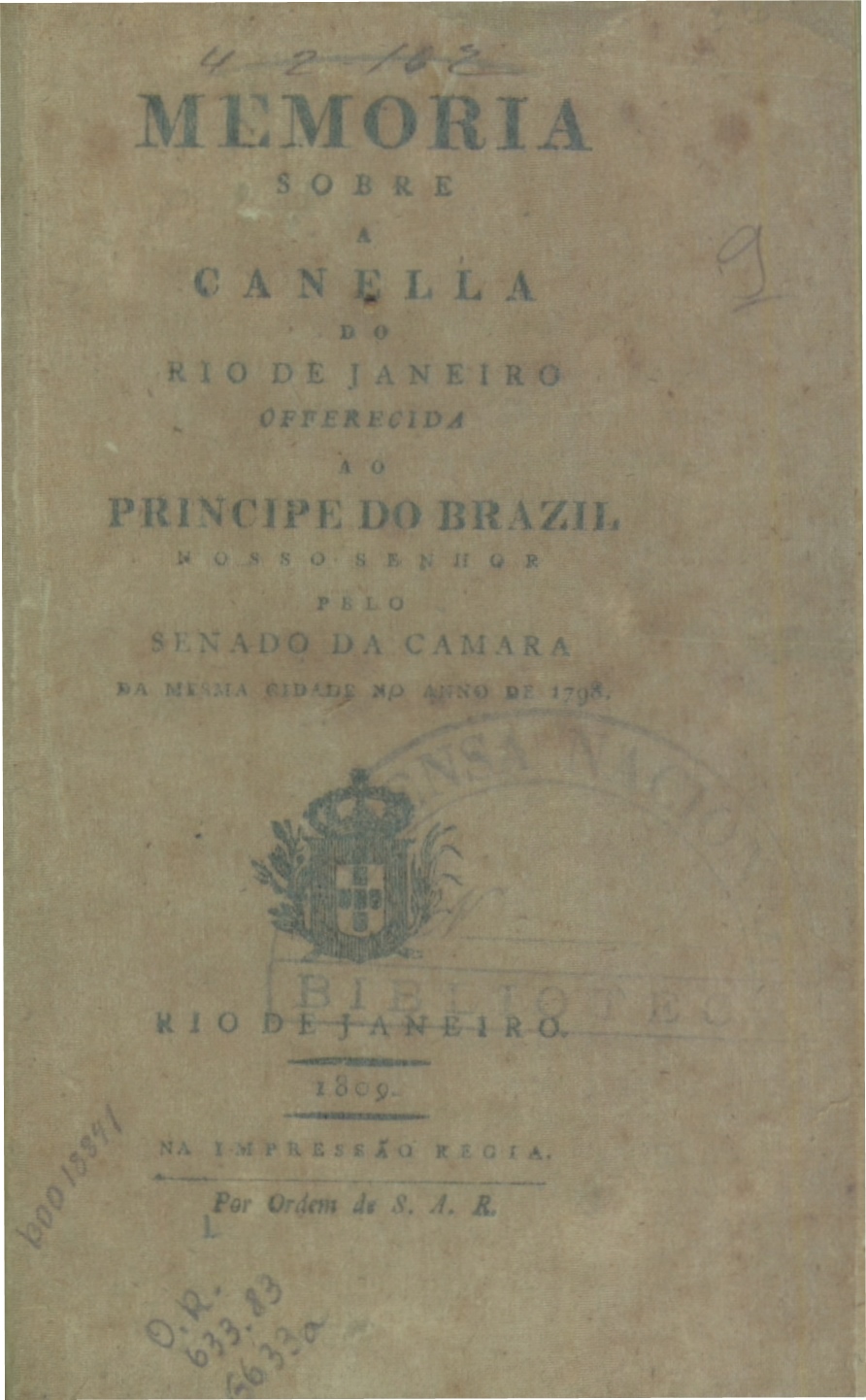 Capa do Livro Memória Sobre a Canella do Rio de Janeiro