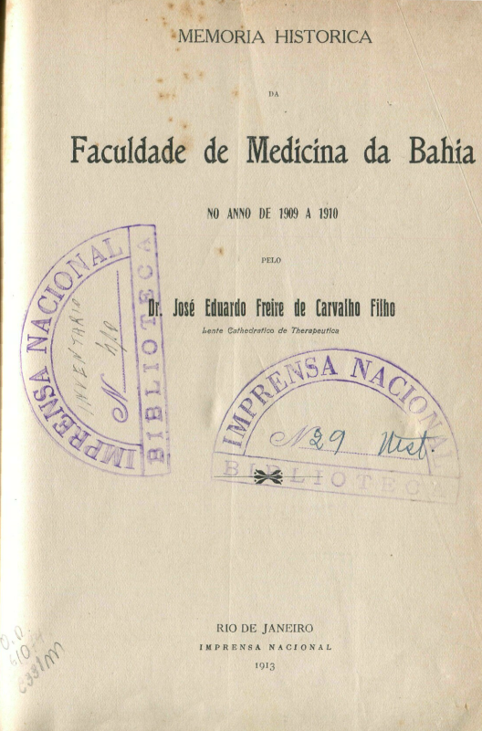 Capa do Livro Memória Histórica da Faculdade de Medicina da Bahia