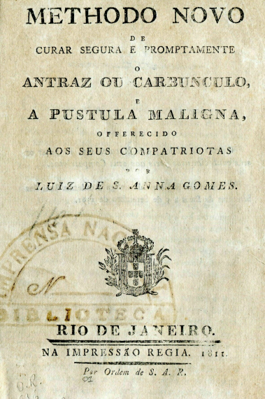 Capa do Livro Methodo novo de curar segura e promptamente o antraz ou carbúnculo e a pústula maligna, oferecido aos seus compatriotas