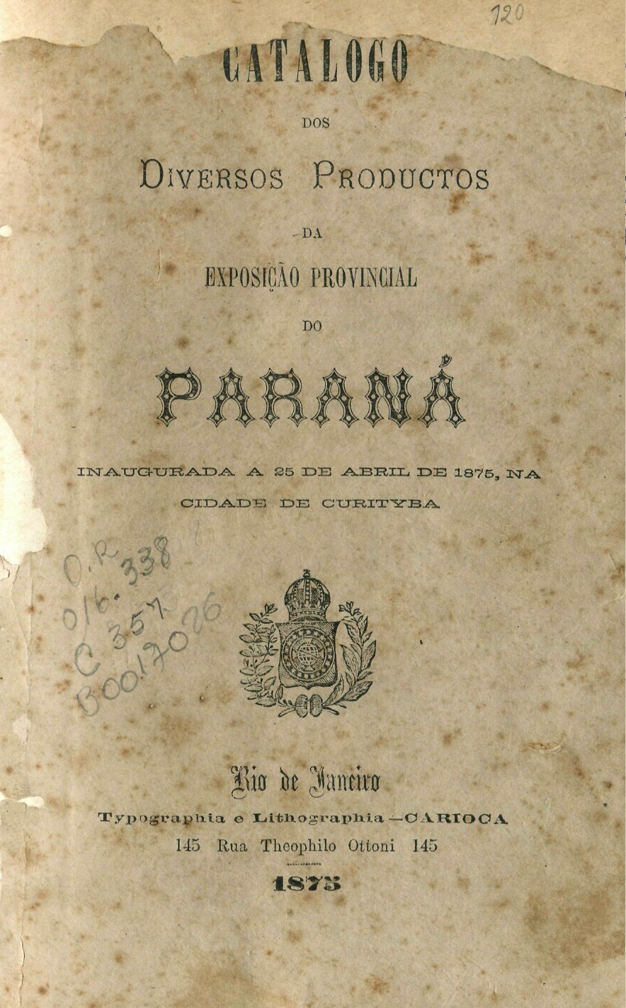Capa do Livro Catálogo dos Diversos Productos da Exposição Provincial do Paraná