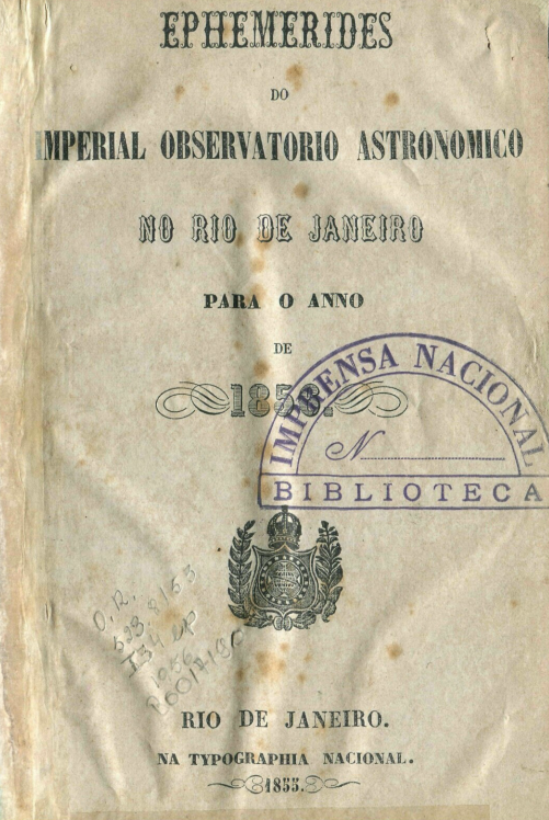 Capa do Livro Ephemerides do Imperial Observatório Astronomico no Rio de Janeiro