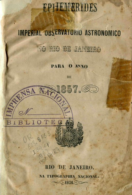 Capa do Livro Ephemerides do Imperial Observatório Astronomico no Rio de Janeiro