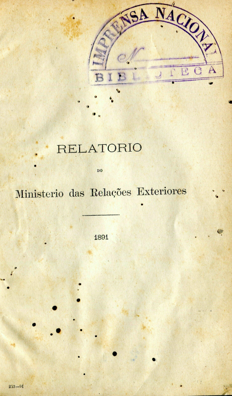 Capa do Livro Relatório do Ministério das Relações Exteriores