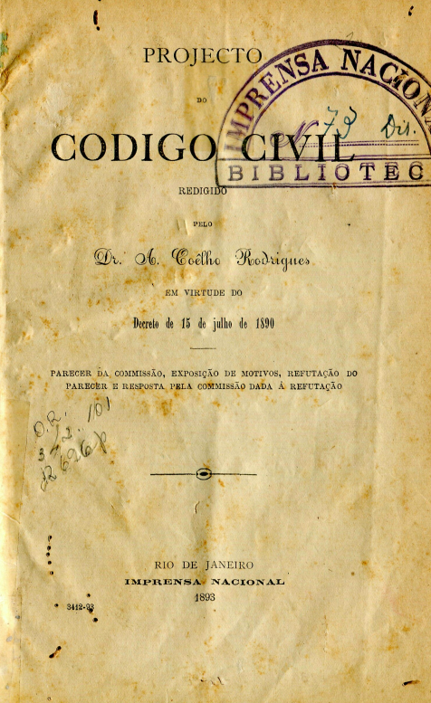 Capa do Livro Projecto do Código Civil