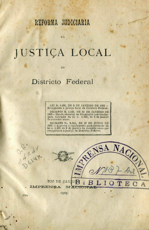 Capa do Livro Reforma Judiciária da Justiça Local do Districto Federal